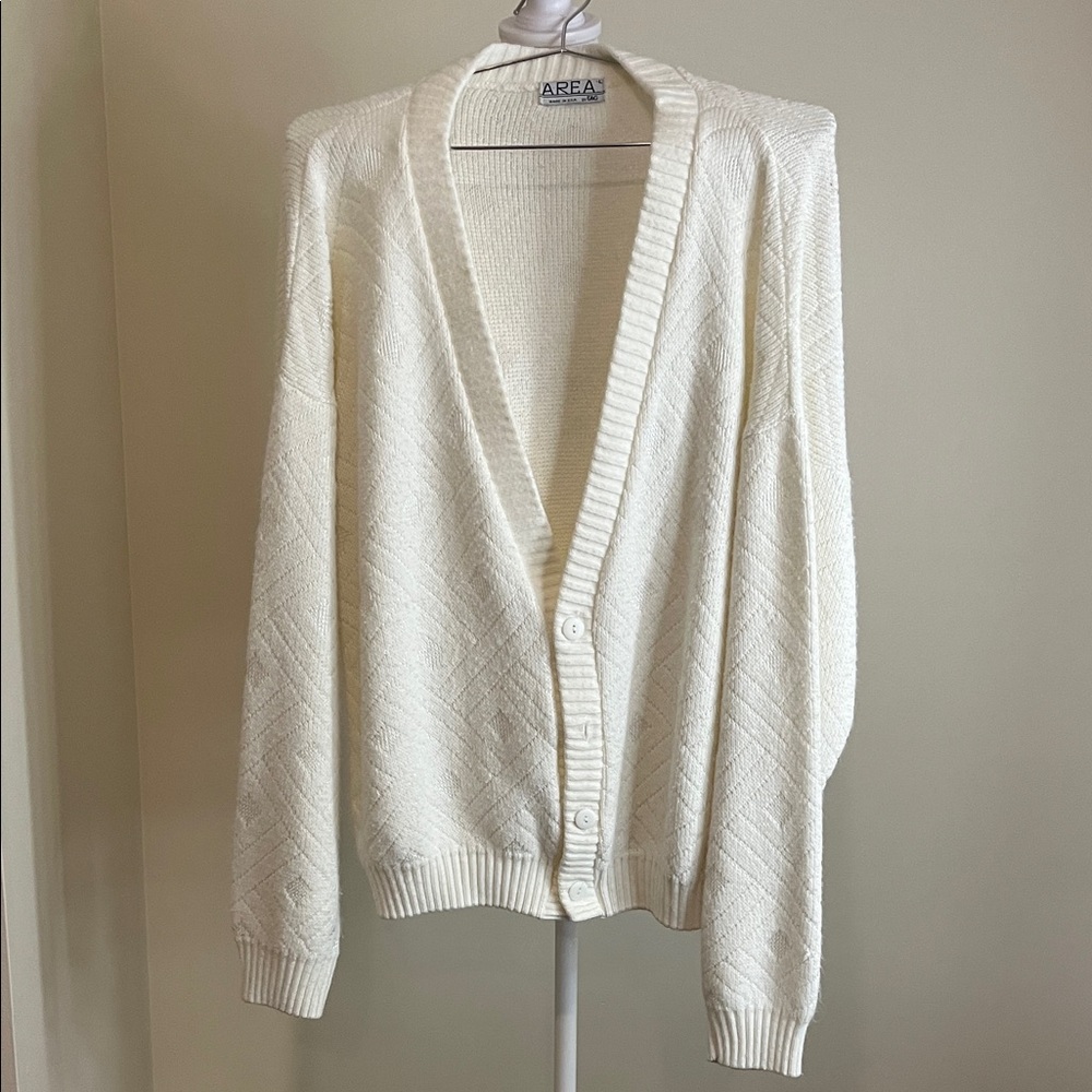 AREA Women's Elegant Cream Cardigan Made in USA Size L